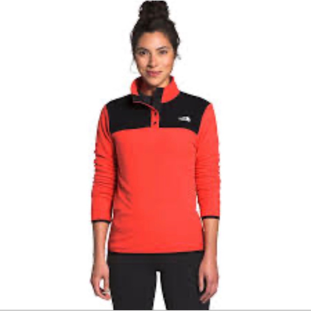 The North Face Glacier Women's Fleece Pullover Snap Neck Orange Black Size S‎
